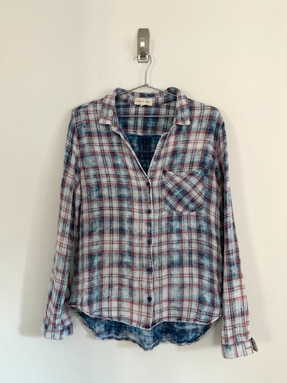 Cloth & Stone Anthropologie 100% Cotton Gauze Plaid Button Down Shirt L